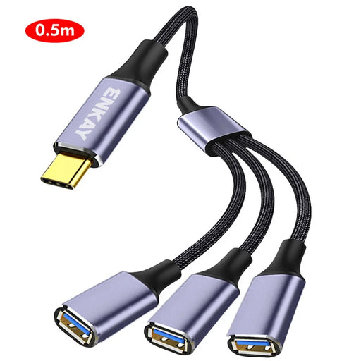 ENKAY 0.5m  ENK-CB171 Type-C to 3 USB 2.0 Charging Cable OTG Splitter Y Extension Cord - Grey - 1