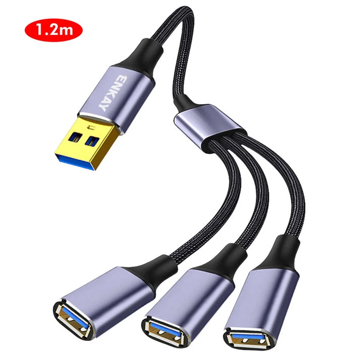 ENKAY 1.2m  ENK-CB172 USB 2.0 to 3 USB 2.0 Charging Cable OTG Splitter Y Extension Cord - Grey - 1