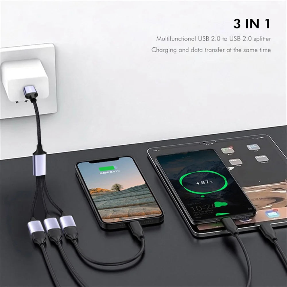 ENKAY 1.2m  ENK-CB172 USB 2.0 to 3 USB 2.0 Charging Cable OTG Splitter Y Extension Cord - Grey - 2
