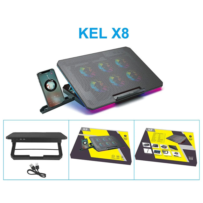 X8 Foldable Laptop Stand 6 ARGB Fans Cooling Pad Adjustable Height Notebook Cooler - 6