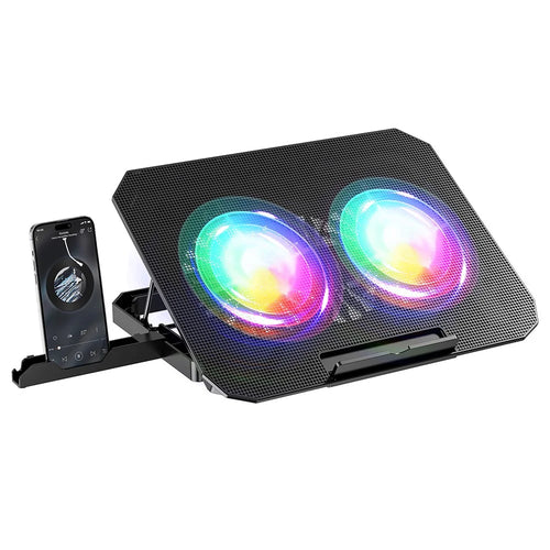 N33 Adjustable Height Laptop Stand with Phone Holder RGB Dual Fans Cooling Pad for Gaming Notebook - 1