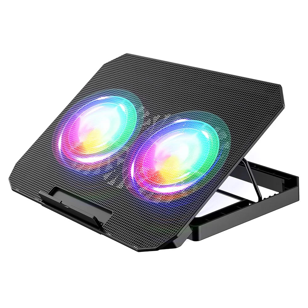 N33 Adjustable Height Laptop Stand with Phone Holder RGB Dual Fans Cooling Pad for Gaming Notebook - 2