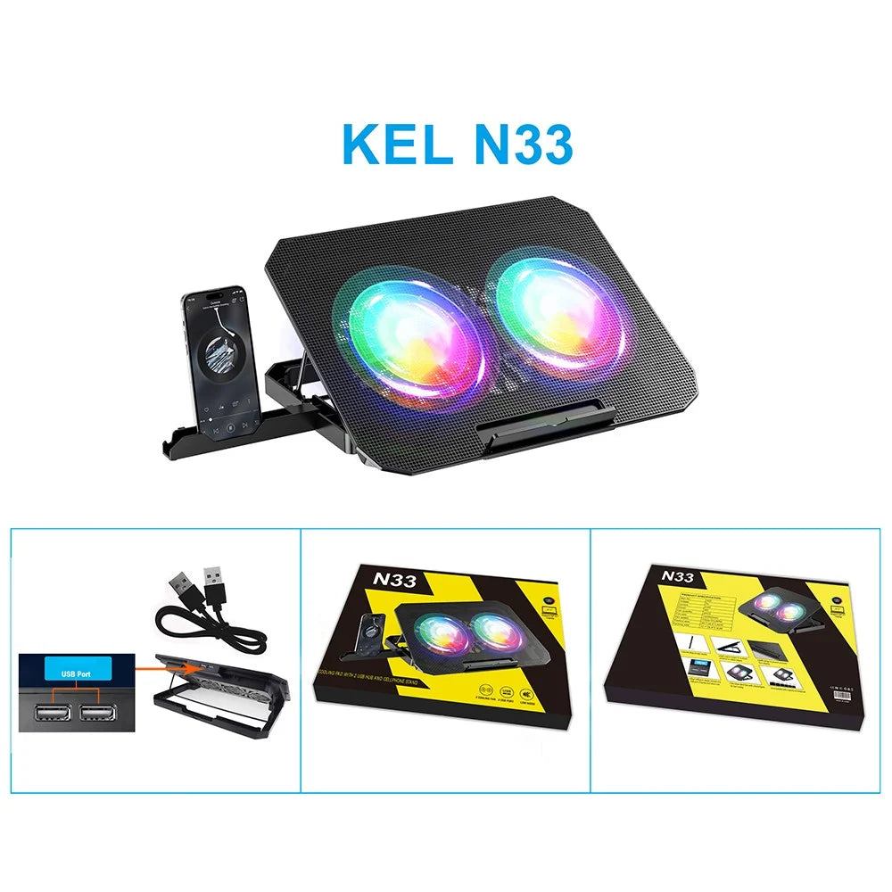 N33 Adjustable Height Laptop Stand with Phone Holder RGB Dual Fans Cooling Pad for Gaming Notebook - 7