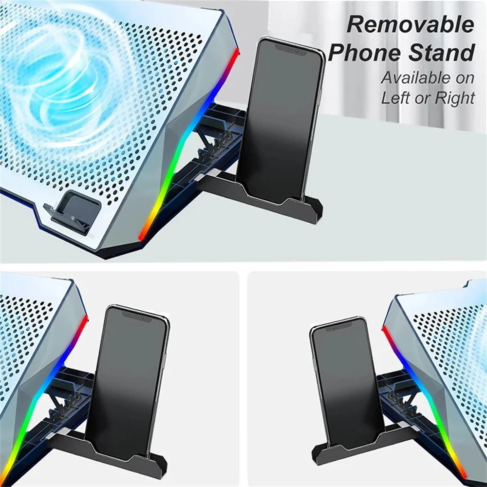 S601 Adjustable Height Gaming Laptop Cooling Pad RGB Light Notebook Cooler with Phone Holder - 4