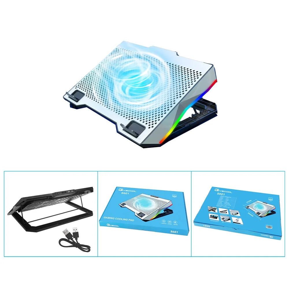 S601 Adjustable Height Gaming Laptop Cooling Pad RGB Light Notebook Cooler with Phone Holder - 7