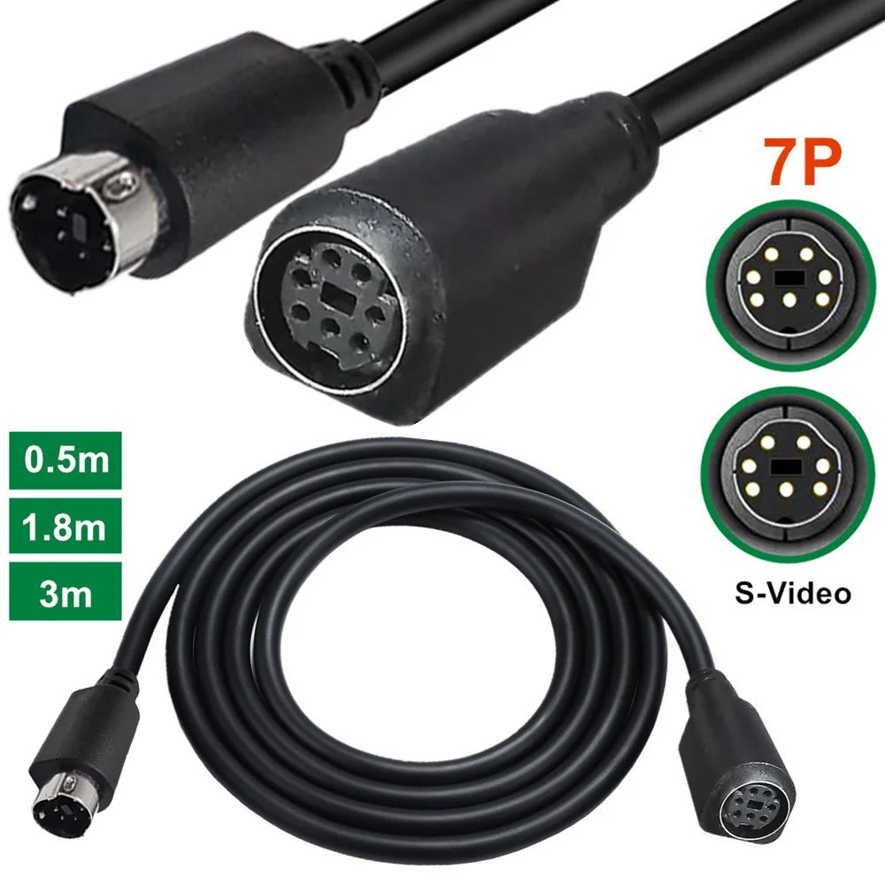 Mini DIN 7 Pin Cable 0.5 Meter Male to Female Straight Connector Copper Core Extension Cord - 5