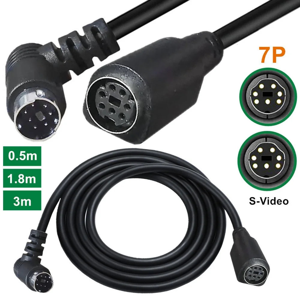 Mini DIN 7 Pin Cable 3 Meter Male to Female Right Angle Connector Copper Core Extension Cord - 5