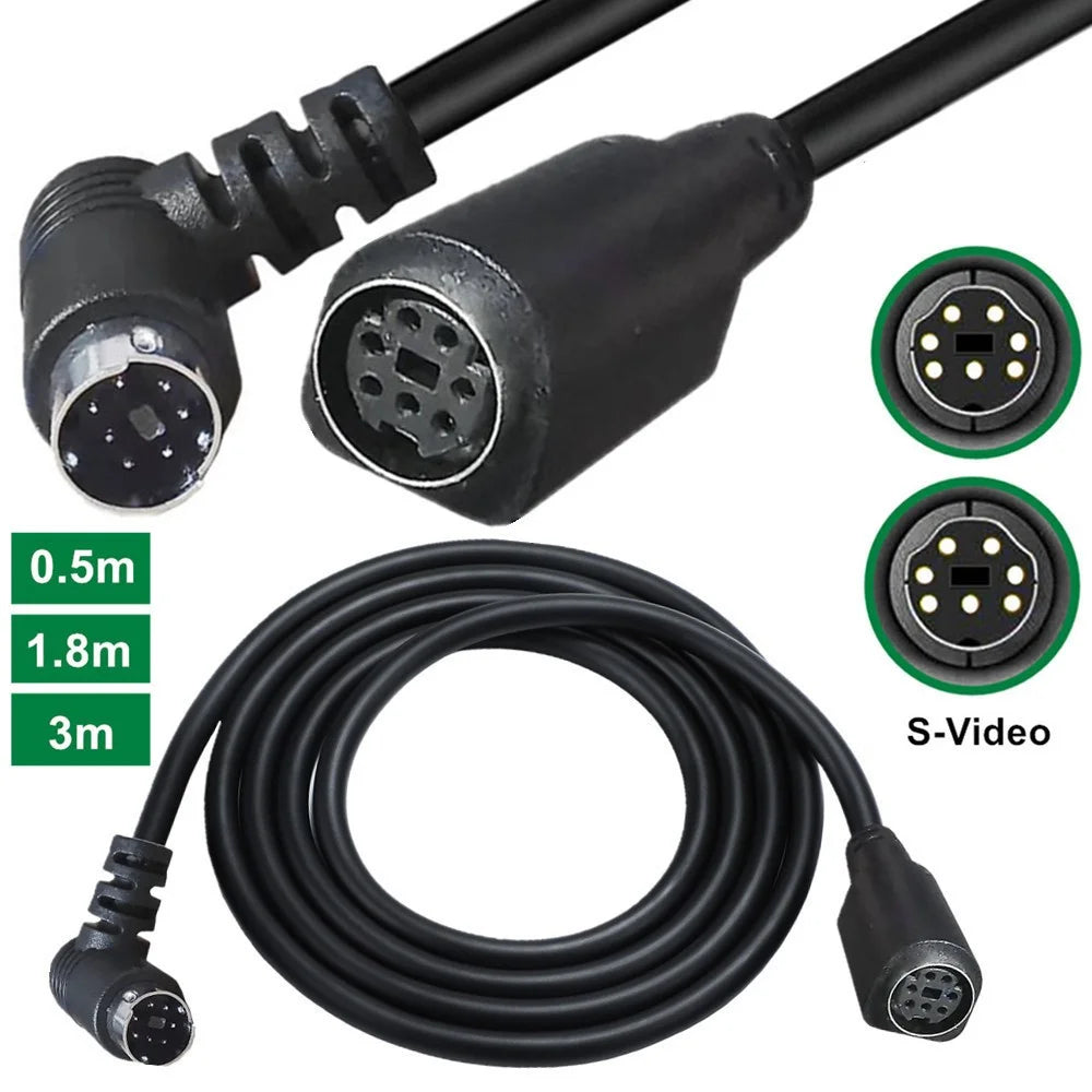 0.5m Mini DIN 7 Pin Cable Elbow Male to Female Computer Game System Extension Cord - 5