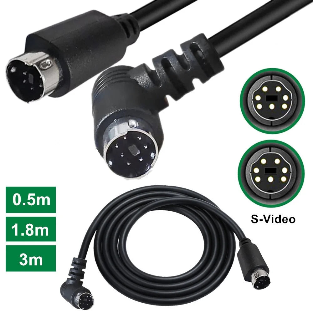 0.5m Mini DIN 7 Pin S-Video Cable Straight Male to Elbow Male Audio Video Transfer Cord - 5