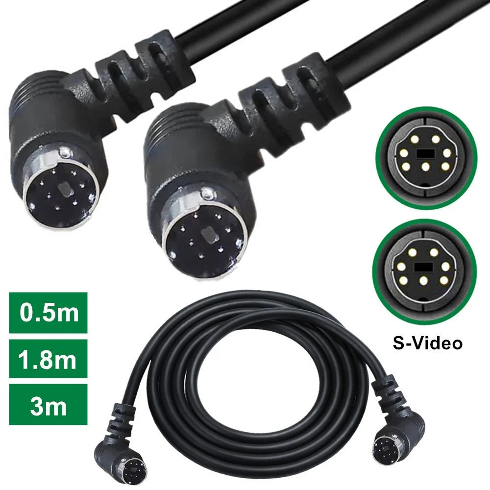 3m Mini DIN 7 Pin S-Video Cable Elbow Male to Elbow Male Audio Video Transfer Cord - 5