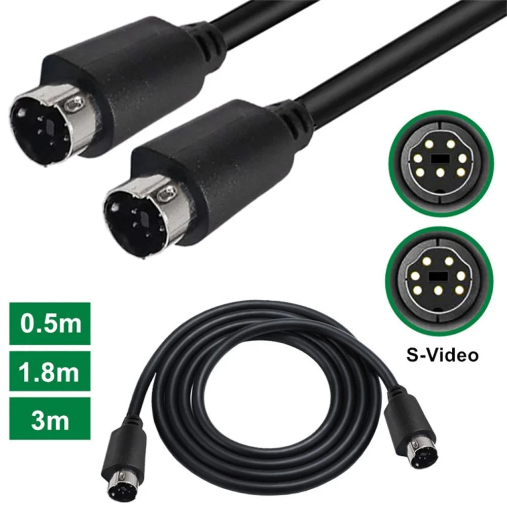 1.8m Mini DIN 7 Pin S-Video Cable Straight Male to Male Audio Video Transfer Cord - 5