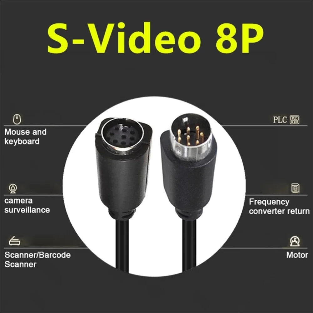 1.8m S-Video Cable Mini DIN 8 Pin Male to Female Cord for Set Top Box Computer TV Monitor - Black - 5