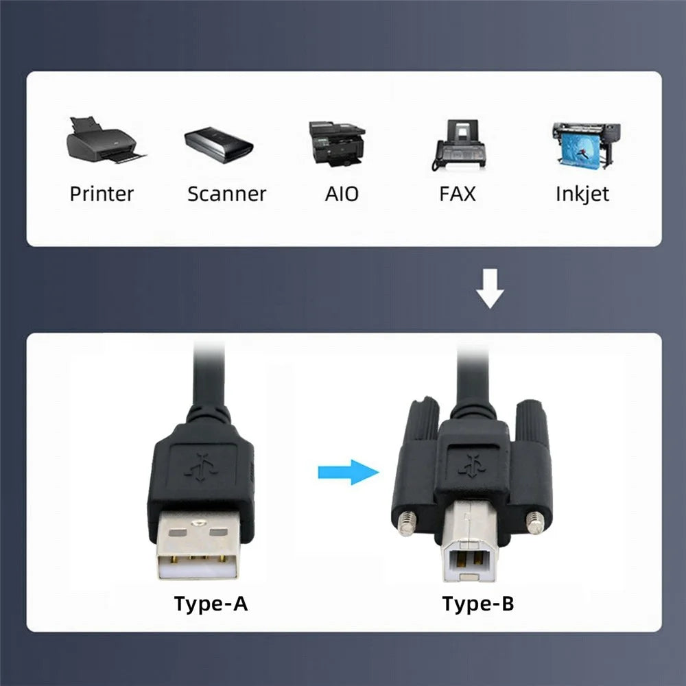 U2-102-1.5M USB 2.0 Type A Male to Type B Thumbscrew Standard Male Mount Panel Type for Industrial Camera Scanner Disk - 7