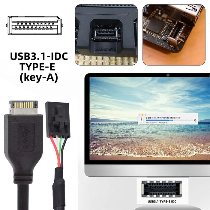 UC-175 30cm USB 3.1 Front Panel Header Male Type E to USB 2.0 Motherboard 4 Pin IDC Housing with Latch Cable - 4