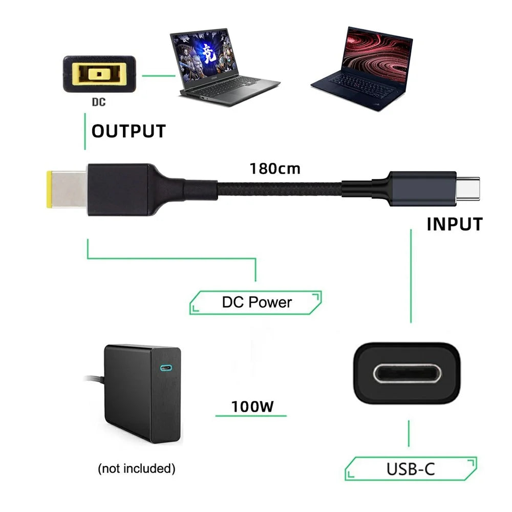 UC-110-1145MM For Lenovo Laptop 1.8m PD 100W USB-C Input to Rectangular Jack Output Power Charge Cable - 4