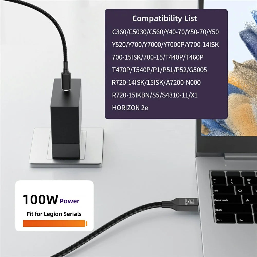 UC-110-1145MM For Lenovo Laptop 1.8m PD 100W USB-C Input to Rectangular Jack Output Power Charge Cable - 5