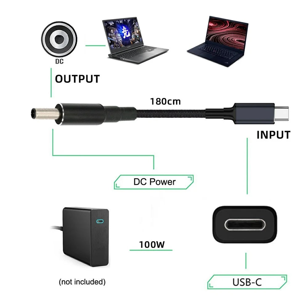 UC-110-4530DE For Dell Laptops 1.8m USB-C to DC 4.5x3.0mm Cable PD 100W Nylon Braid Charging Cord - 4
