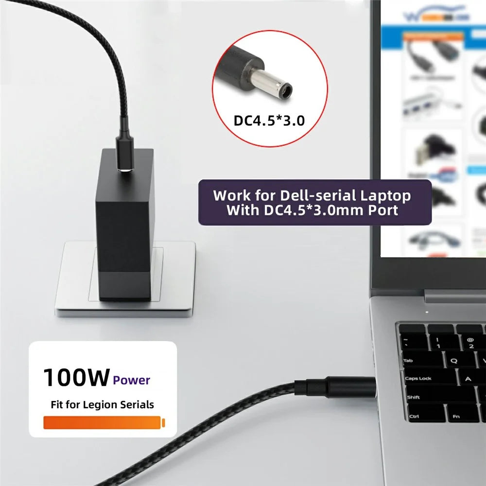 UC-110-4530DE For Dell Laptops 1.8m USB-C to DC 4.5x3.0mm Cable PD 100W Nylon Braid Charging Cord - 5