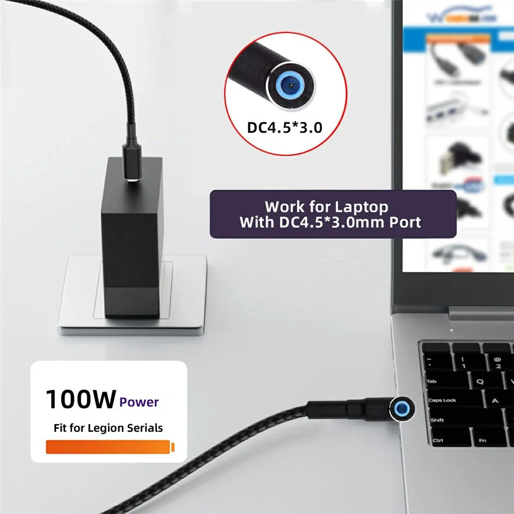 UC-110-4530HP For HP Laptop 1.8m USB-C to DC 4.5x3.0mm Charging Cable PD 100W Nylon Fast Charge Cord - 5