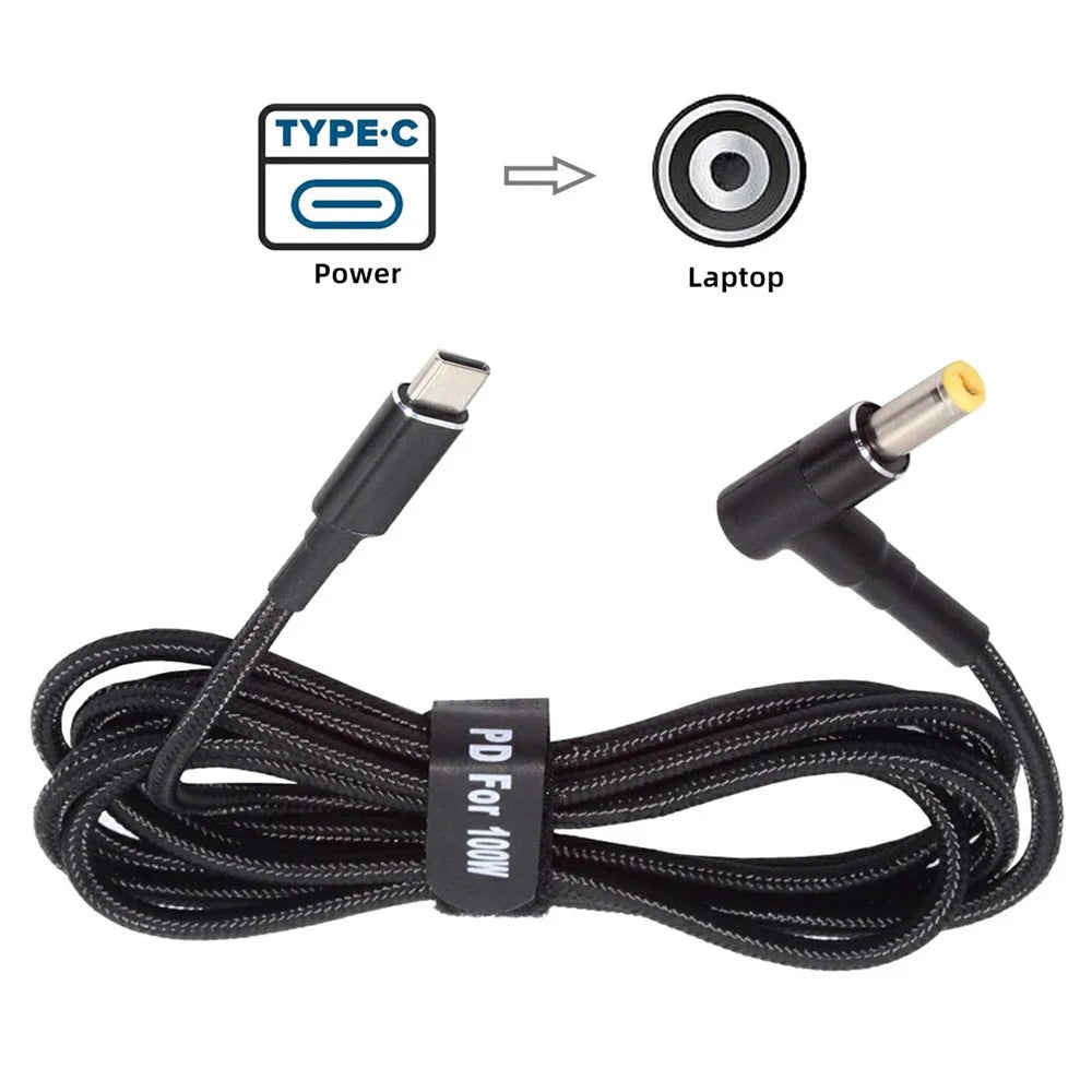 UC-110-5525MM 1.8m USB-C to DC 5.5x2.5mm Cable PD 100W Nylon Braid Charging Cord for Laptop - 6
