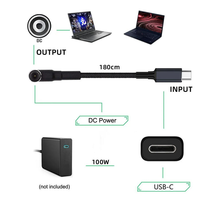 UC-110-6014MM 1.8m USB-C to DC 6.0x1.4x0.6mm PD 100W Fast Charge Cable for Laptop - 4