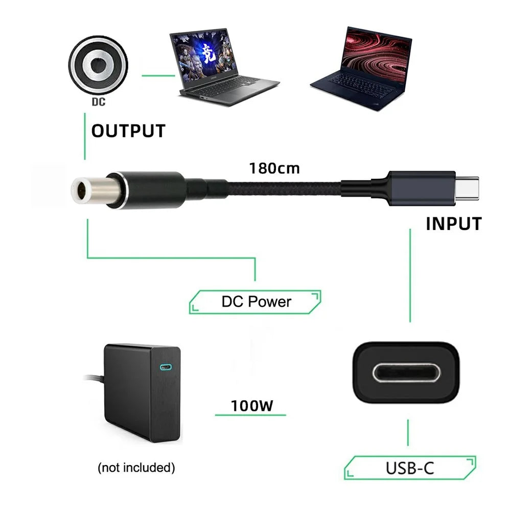 UC-110-7450DE For Dell Laptop 1.8m USB-C to DC 7.4x5.0mm Cable PD 100W Nylon Charging Cord - 4