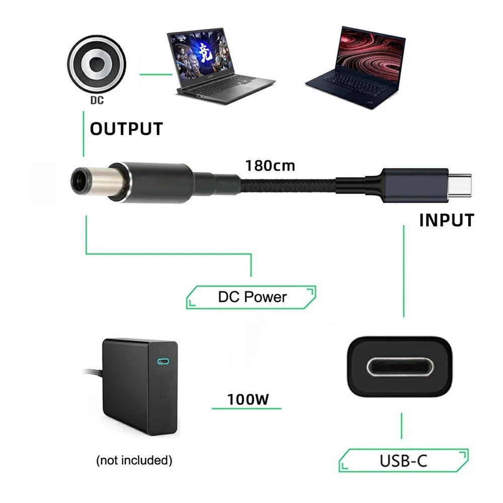 UC-110-7450HP For HP Laptop 1.8m USB-C to DC 7.4x5.0mm Adapter Cable PD 100W Nylon Braided Charge Wire - 4