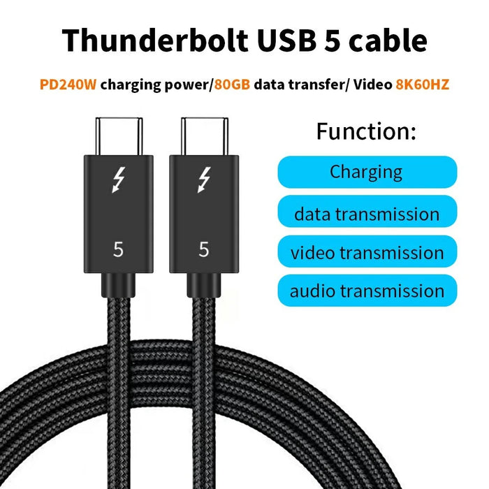1m Compatible with Thunderbolt USB 5 Cable 80GB Data Transfer 8K 60Hz Video PD 240W Fast Charging Cord - 2