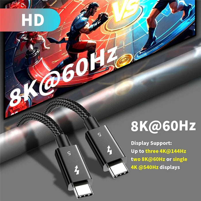 1m Compatible with Thunderbolt USB 5 Cable 80GB Data Transfer 8K 60Hz Video PD 240W Fast Charging Cord - 3
