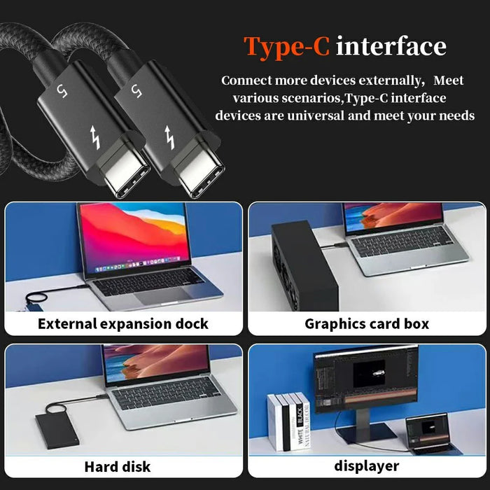 1m Compatible with Thunderbolt USB 5 Cable 80GB Data Transfer 8K 60Hz Video PD 240W Fast Charging Cord - 4