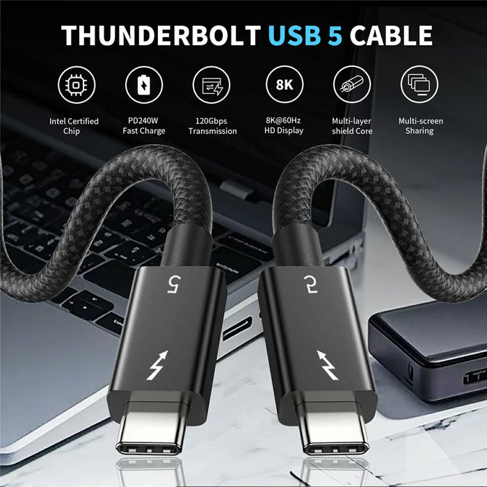 1m Compatible with Thunderbolt USB 5 Cable 80GB Data Transfer 8K 60Hz Video PD 240W Fast Charging Cord - 6
