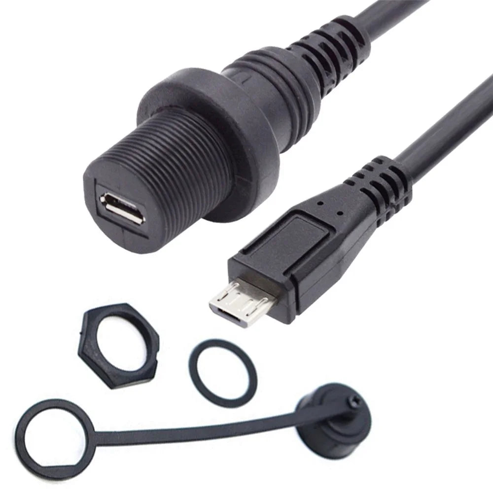 U2-003-1.0M 1m Waterproof 480Mbps Micro USB2.0 5Pin Male to Female Extension Data Power Cable - 1