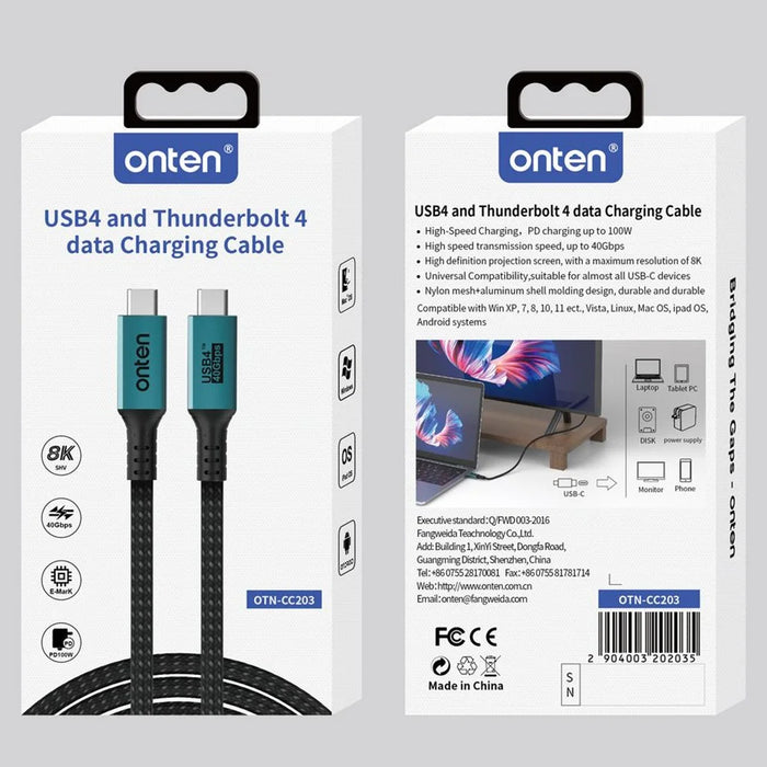 ONTEN 1.5m OTN-CC203 USB4 Cable 40Gbps PD 100W Charging Full Function Braided Video Data Cable - 6