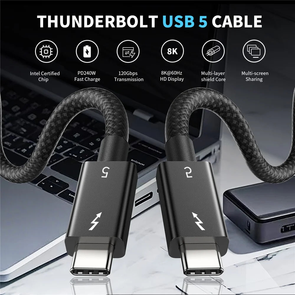 1.5m 80Gbps Ultra-Fast Thunderbolt 5 USB Type-C Cable Supports 8K 60Hz Display PD 240W Charging Power - 5