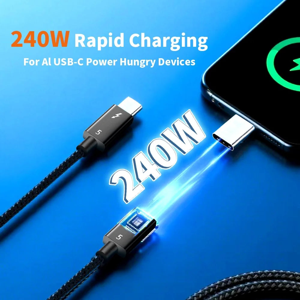 1.5m 80Gbps Ultra-Fast Thunderbolt 5 USB Type-C Cable Supports 8K 60Hz Display PD 240W Charging Power - 7