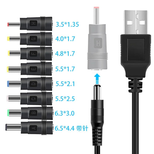USB to DC 5V / 9V / 12V Step Up Converter Cable Multi-Function Voltage Conversion Cord with 8 Adapter Plugs - 5V Cable - 1