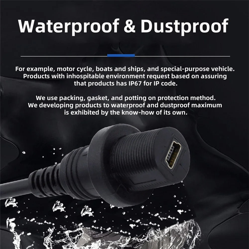 U2-015-1.0M 1m Waterproof Dustproof 480Mbps Mini USB2.0 5Pin Male to Female Extension Cord Data Power Cable - 3