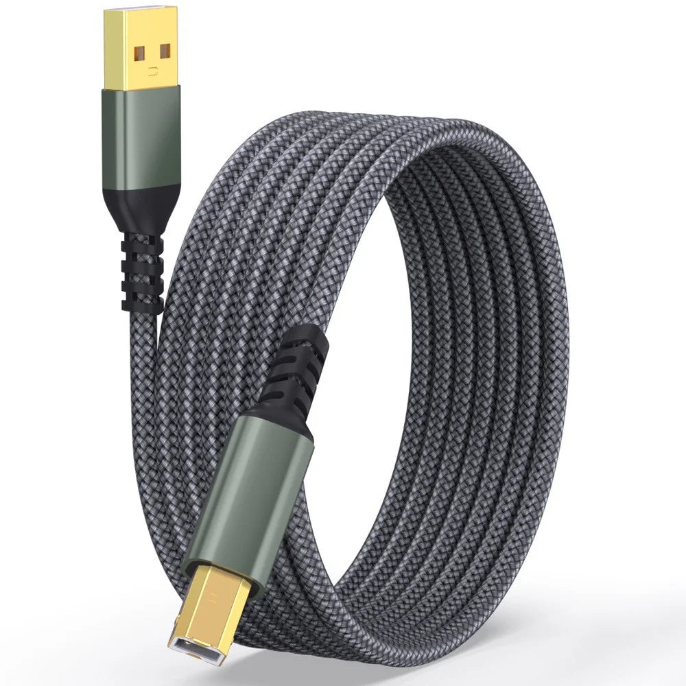 3m USB-A Male to USB-B 2.0 Male Printer Cable 480Mbps Data Transfer Braided Extension Cord - Grey - 1