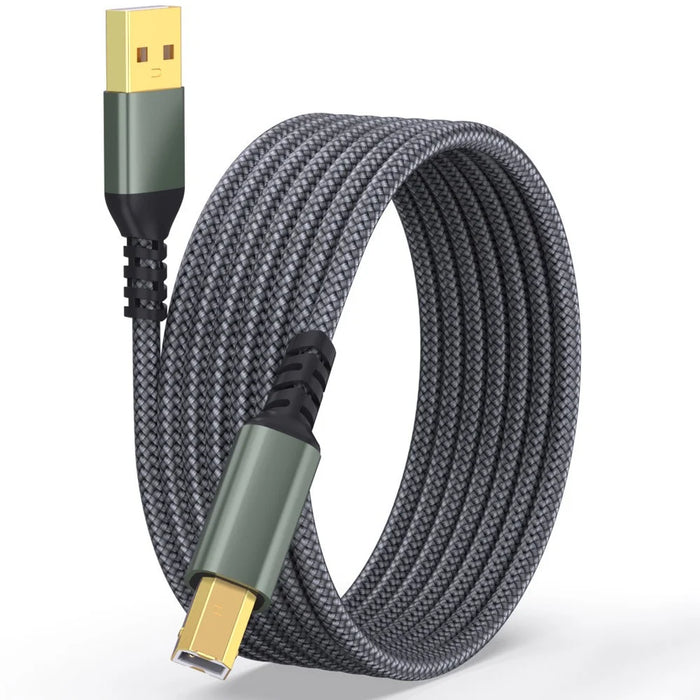 3m USB-A Male to USB-B 2.0 Male Printer Cable 480Mbps Data Transfer Braided Extension Cord - Grey - 1