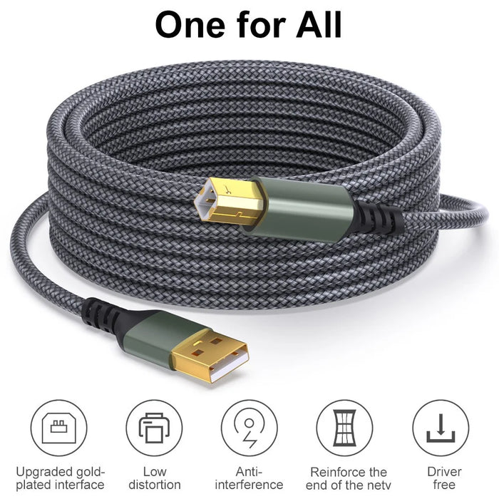 3m USB-A Male to USB-B 2.0 Male Printer Cable 480Mbps Data Transfer Braided Extension Cord - Grey - 4