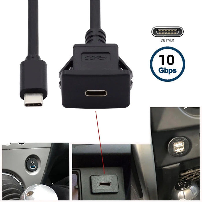 UC-021-1.0M 1m Waterproof USB-C Type-C USB 3.1 10Gbps Extension Flush Car Latch Mount Extension Cable for Dashboard Panel - 5