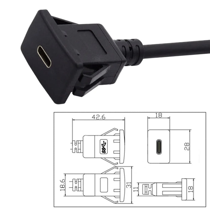 UC-021-1.0M 1m Waterproof USB-C Type-C USB 3.1 10Gbps Extension Flush Car Latch Mount Extension Cable for Dashboard Panel - 6