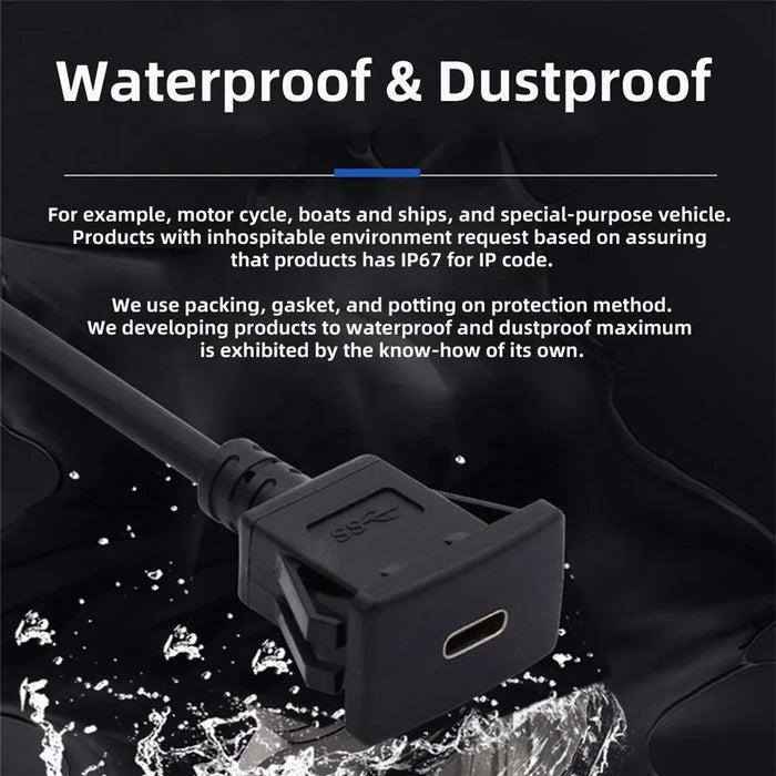 UC-021-1.0M 1m Waterproof USB-C Type-C USB 3.1 10Gbps Extension Flush Car Latch Mount Extension Cable for Dashboard Panel - 7