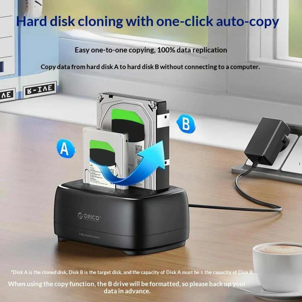ORICO DD28C3-C Dual Bay Offline Clone Hard Drive Docking Station Compatible with 2.5  /  3.5 Inch SATA HDDs and SSDs - EU Plug - 4