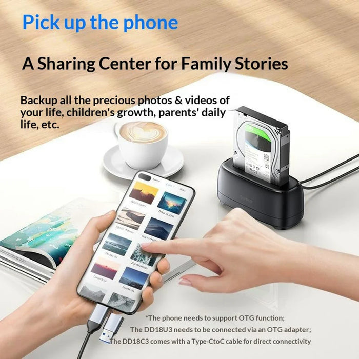 ORICO DD18C3 Hard Drive Dock Mobile Copy Station Compatible with 2.5 / 3.5 Inch SATA Hard Drives - EU Plug - 6