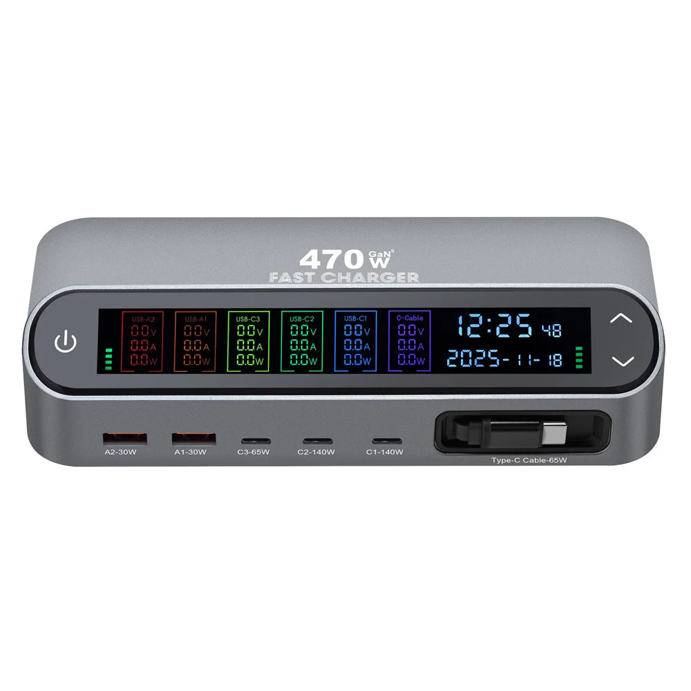 PD 3.1 140W GaN Desktop Charger Digital Display Multi-port Charging Station with Retractable Type-C Cable - US Plug - 4