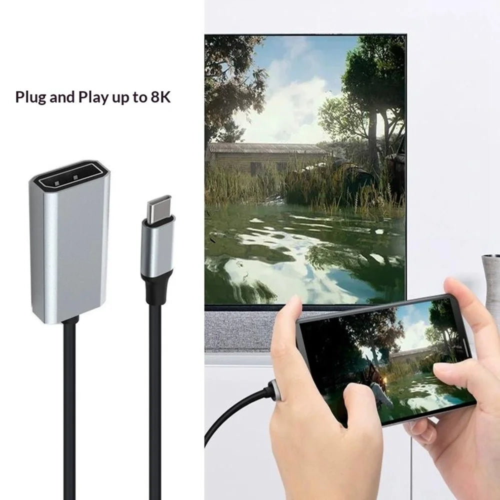 HC-67 USB C Male to DisplayPort Female Cable DP 1.4 4K HD Video Adapter Cable for Smartphone / Tablet / Laptop - Grey - 2