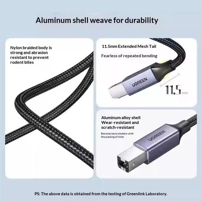 UGREEN US370 80805 1m USB C to USB B 2.0 Cable Braided Printer Cable for Epson  /  MacBook Pro  /  HP  /  Canon  /  Samsung - 4