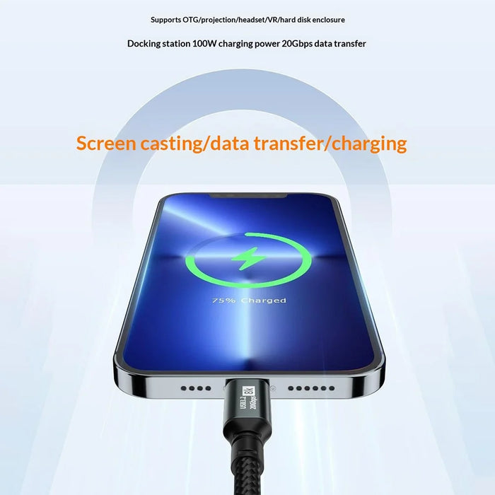 D33205 50cm USB 3.2 Type-C to Type-C Cable 8K 20Gbps 100W Fast Charging Data Cable - Black - 4