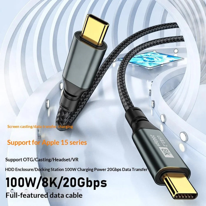 D33210 1m USB 3.2 Type-C to Type-C Cable 8K 20Gbps 100W Fast Charging Data Cable - Black - 2
